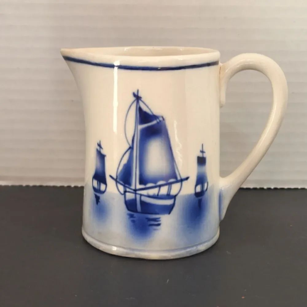 Antique DEFLT German porcelain sailboat creamer